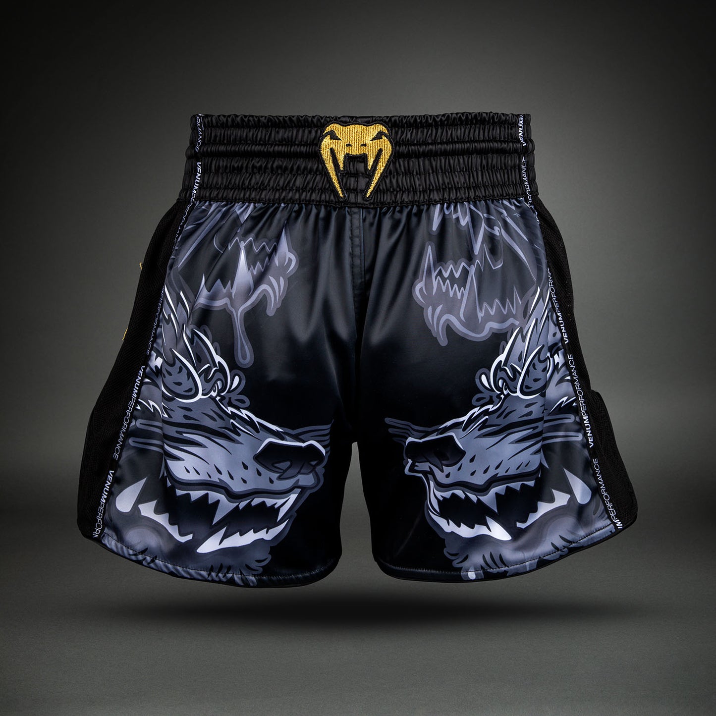 Venum Wolf Atak Short de Muay Thai – Negro/Gris