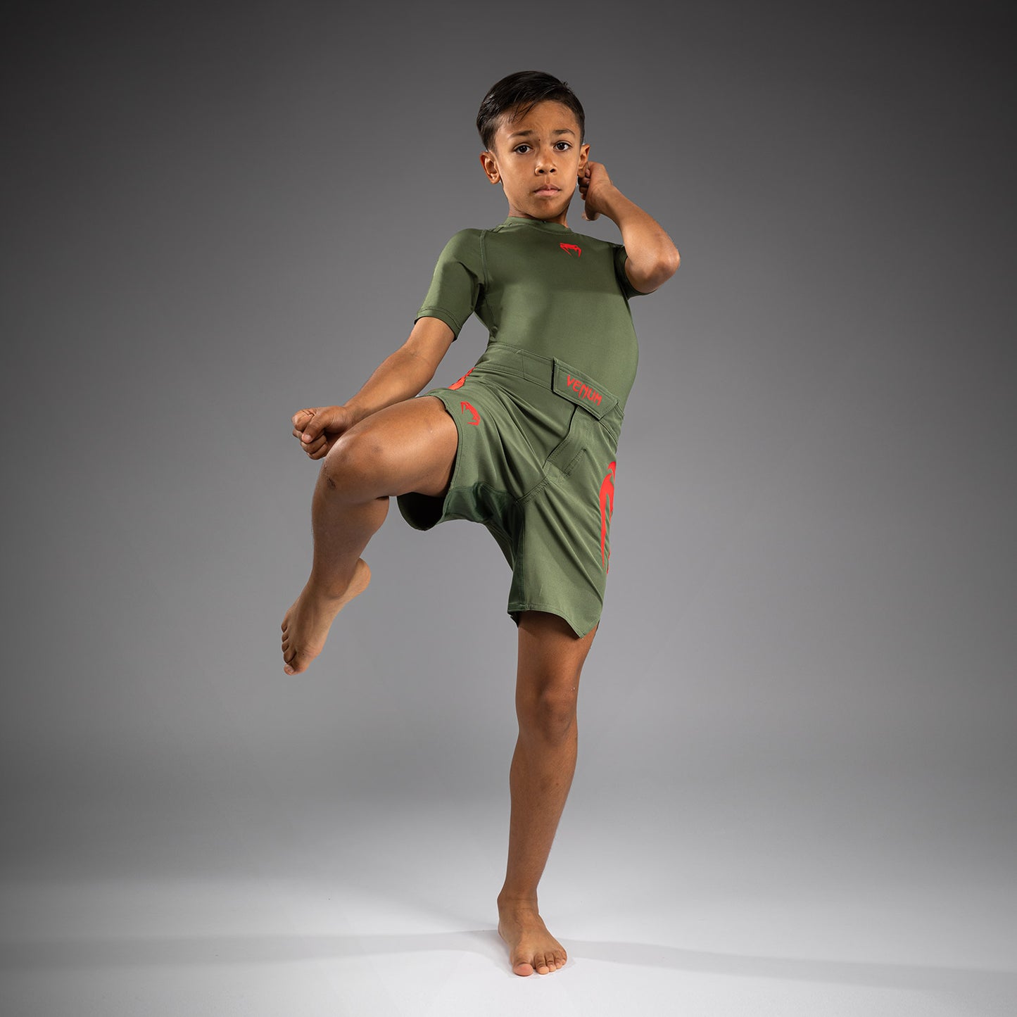 Venum Light Pantalones de Lucha para Niños - Verde Ejército/Naranja