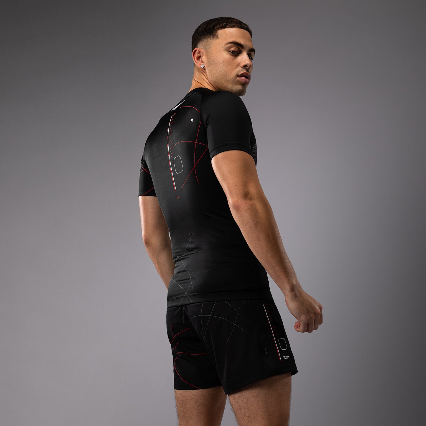 Venum Tactical XT Lycra de manga corta para hombre - Negro/Rojo fuego