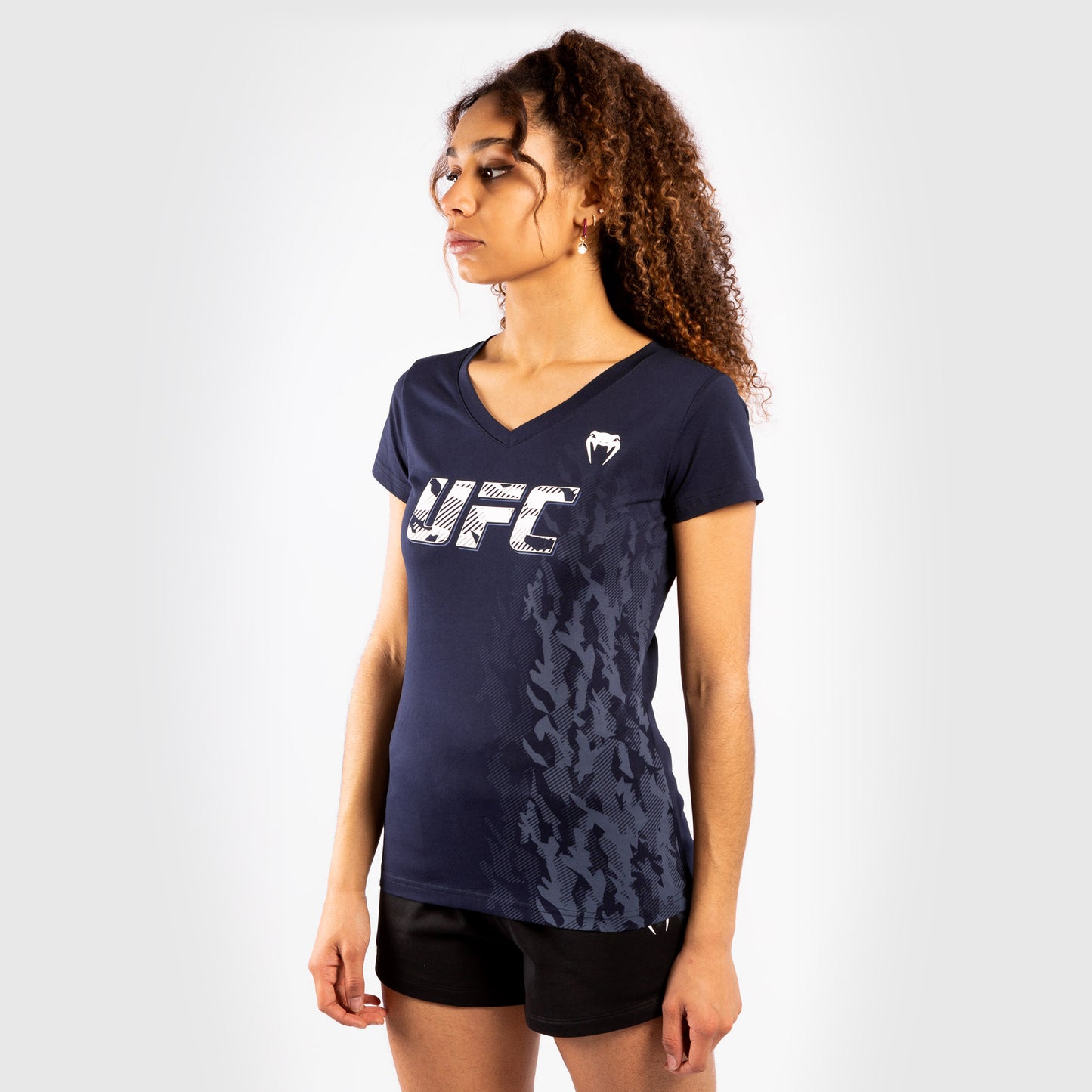 Camiseta De Algodón Manga Corta Para Mujer UFC Venum Authentic Fight Week - Azul Marino
