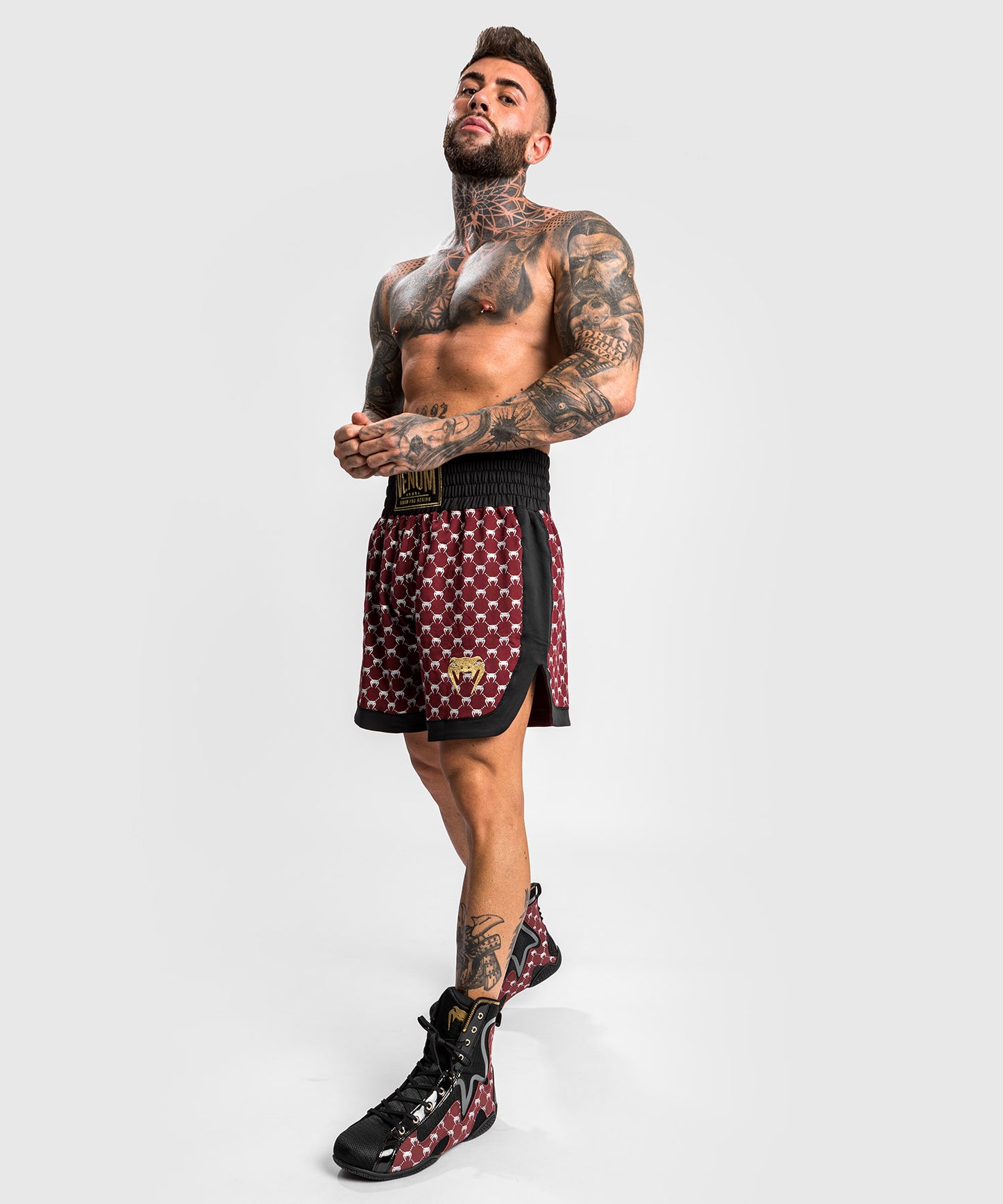 Shorts de Boxeo Venum Monogram - Negro/Borgoña