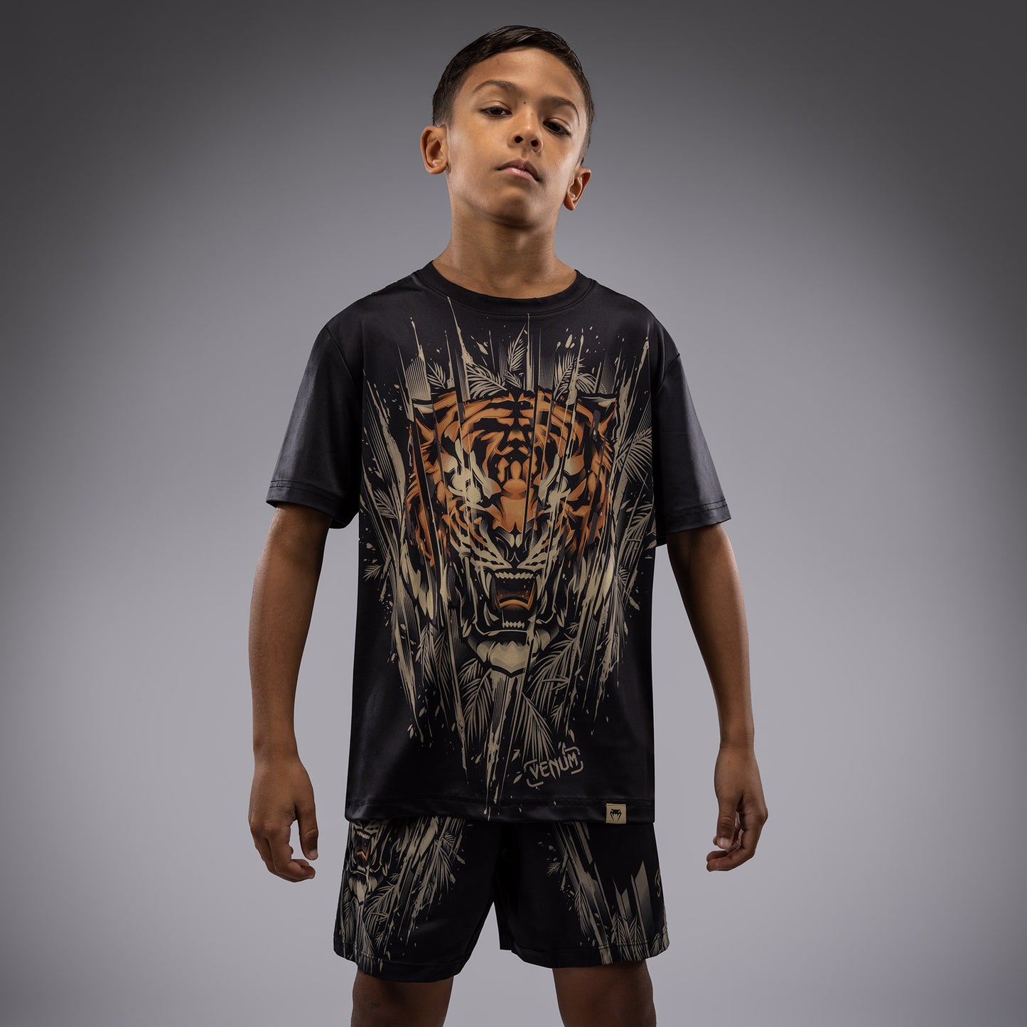 Venum Tiger Camiseta Dry Tech para Niños - Negra/Naranja Neón