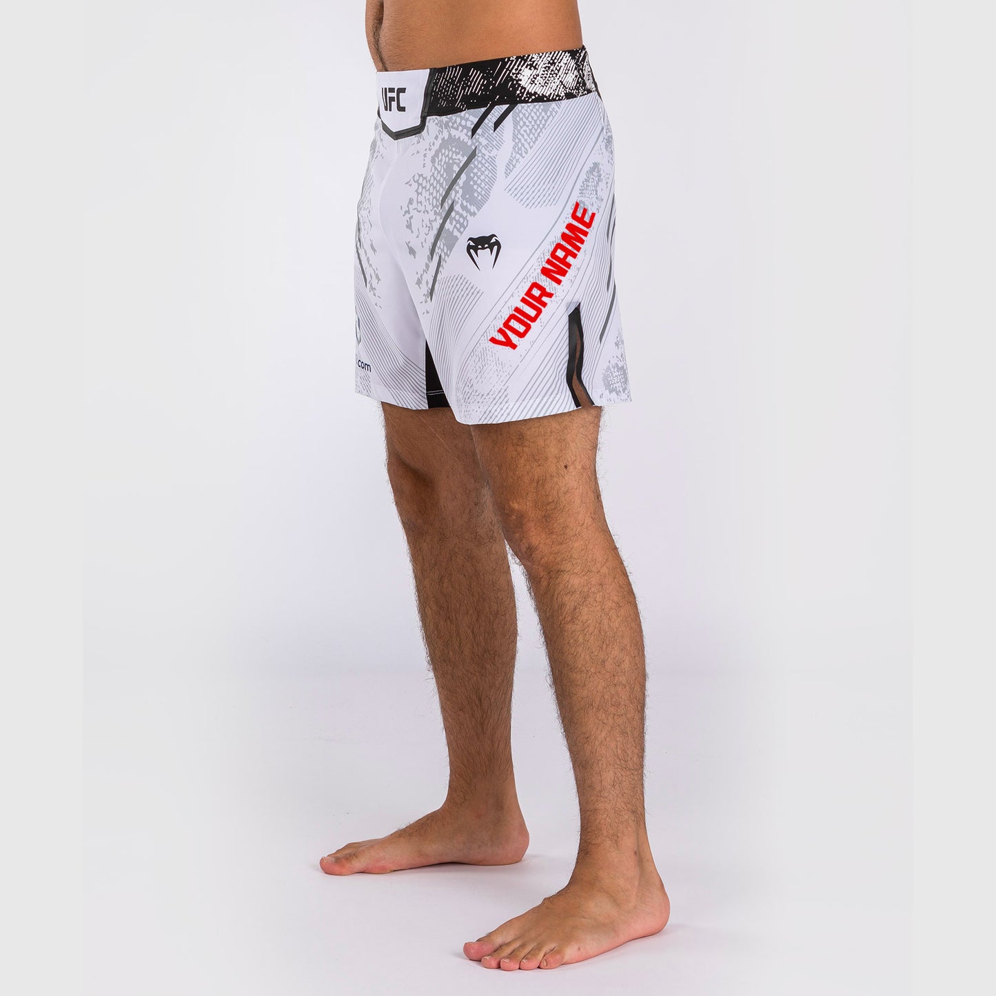 UFC Adrenaline by Venum Personalized Authentic Fight Night Pantalón Corto de Lucha para Hombre - Corte Corto – Blanco