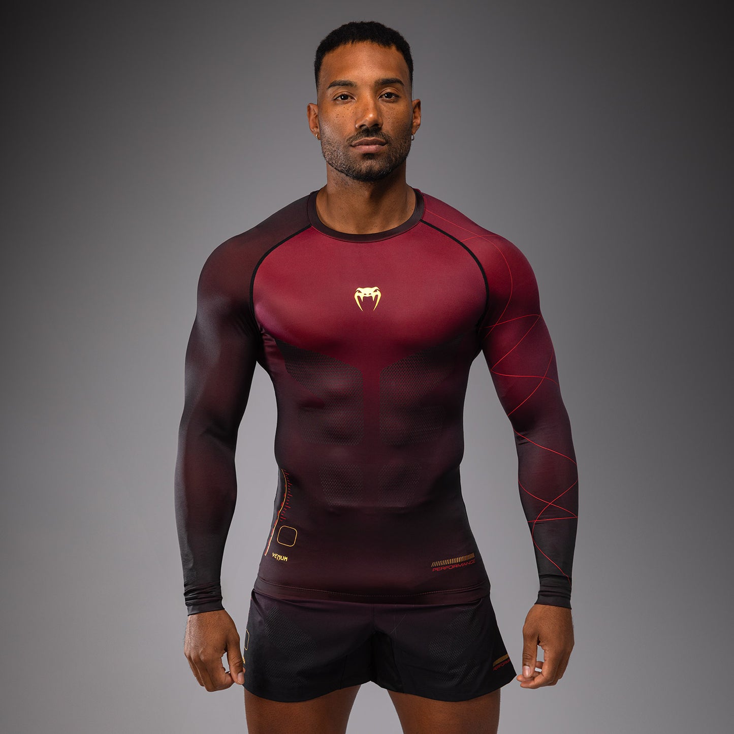 Venum Tactical XT Lycra de manga larga para hombre - Negra/Burdeos/Oro