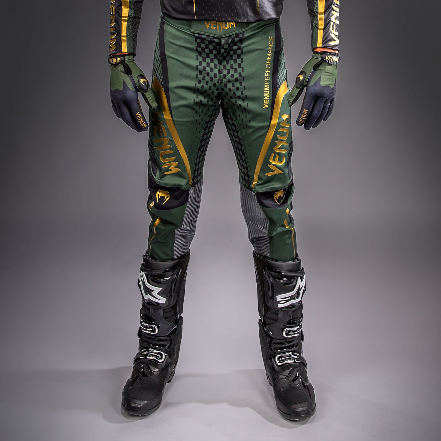 Venum MX Challenger Pantalón de Motorsports - Negro/Verde/Dorado