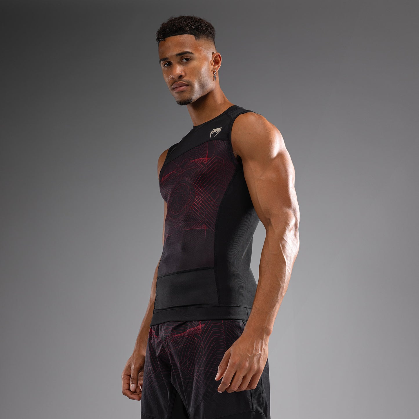 Venum G-Fit Air Rashguard sin Mangas para Hombre - Negro Profundo/Rojo Fuego