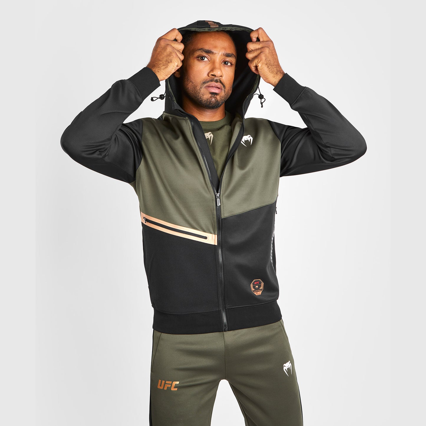 UFC Adrenaline by Venum Fight Week Sudadera con capucha y cremallera para Hombre - Caqui/Bronce