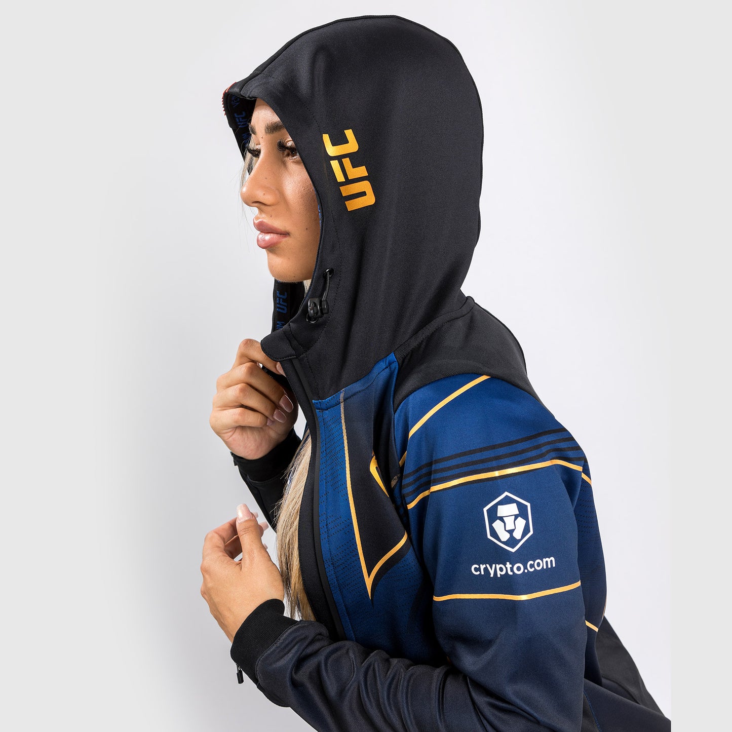 Sudadera con capucha Walkout para mujer UFC Venum Authentic Fight Night 2.0 - Midnight Edition - Champion