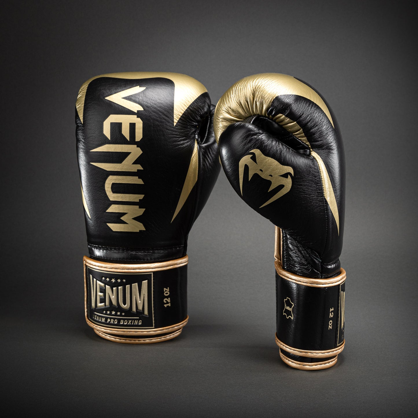 Guantes de boxeo Venum Hammer Pro con velcro - Negro/Dorado