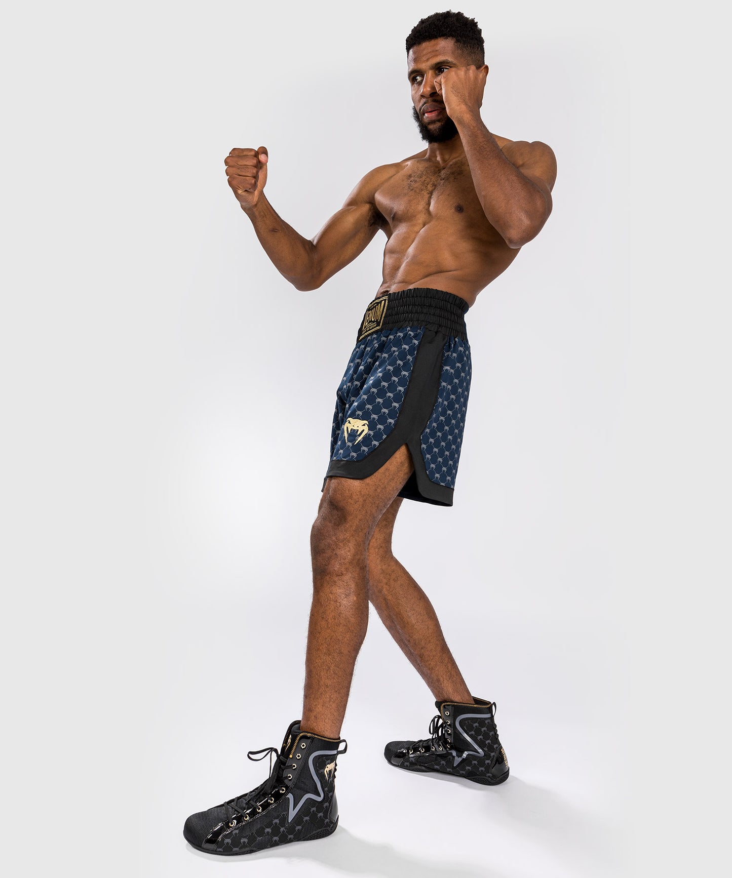 Shorts de Boxeo Venum Monogram - Negro/Azul Marino