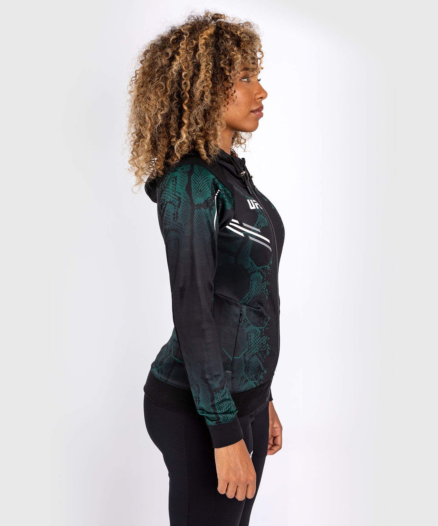 UFC Adrenaline by Venum Authentic Fight Night Sudadera con capucha Walkout para mujer - Emerald Edition - Verde/Negro