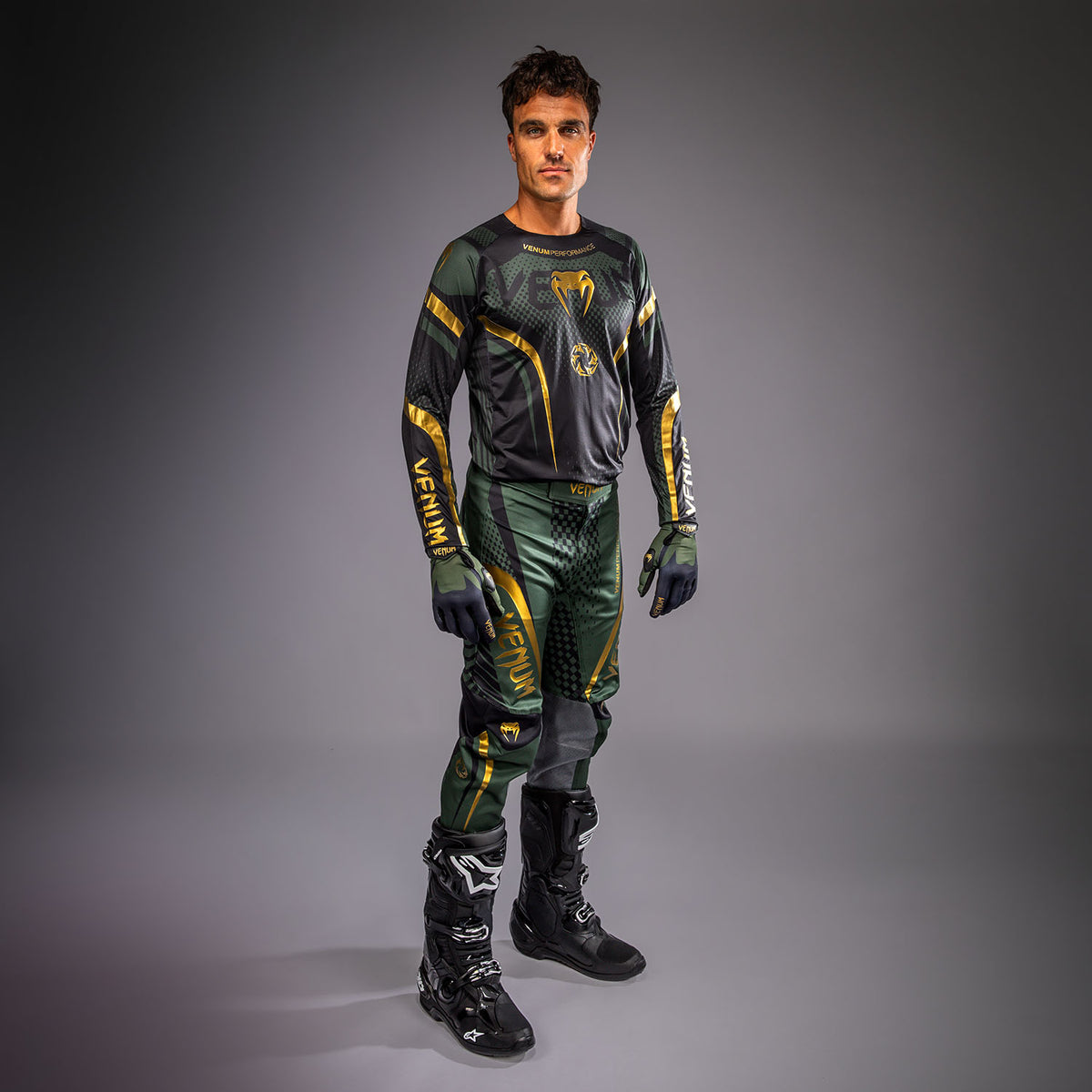 Venum MX Challenger Pantalón de Motorsports - Negro/Verde/Dorado