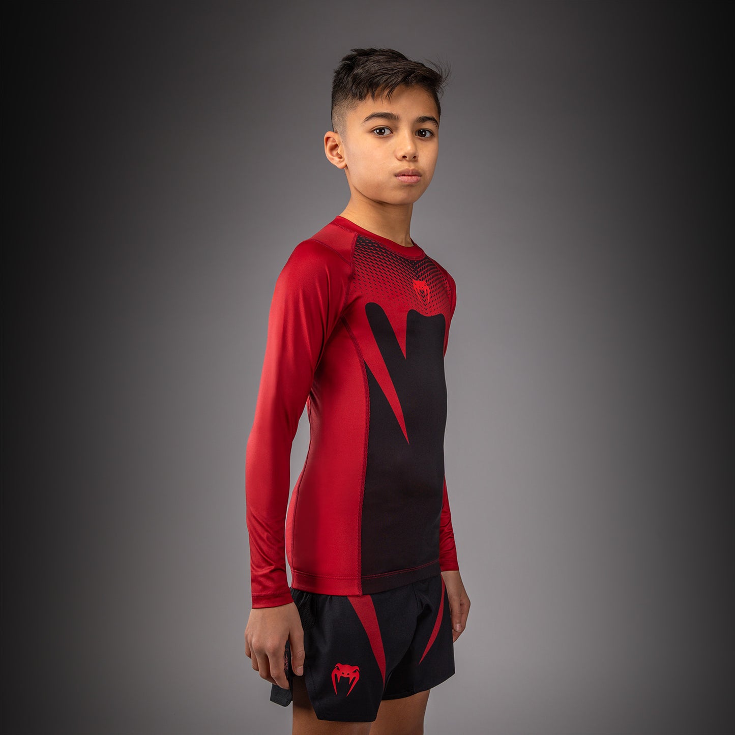 Venum Attack Rashguard de Manga Larga para Niño - Negro/Rojo