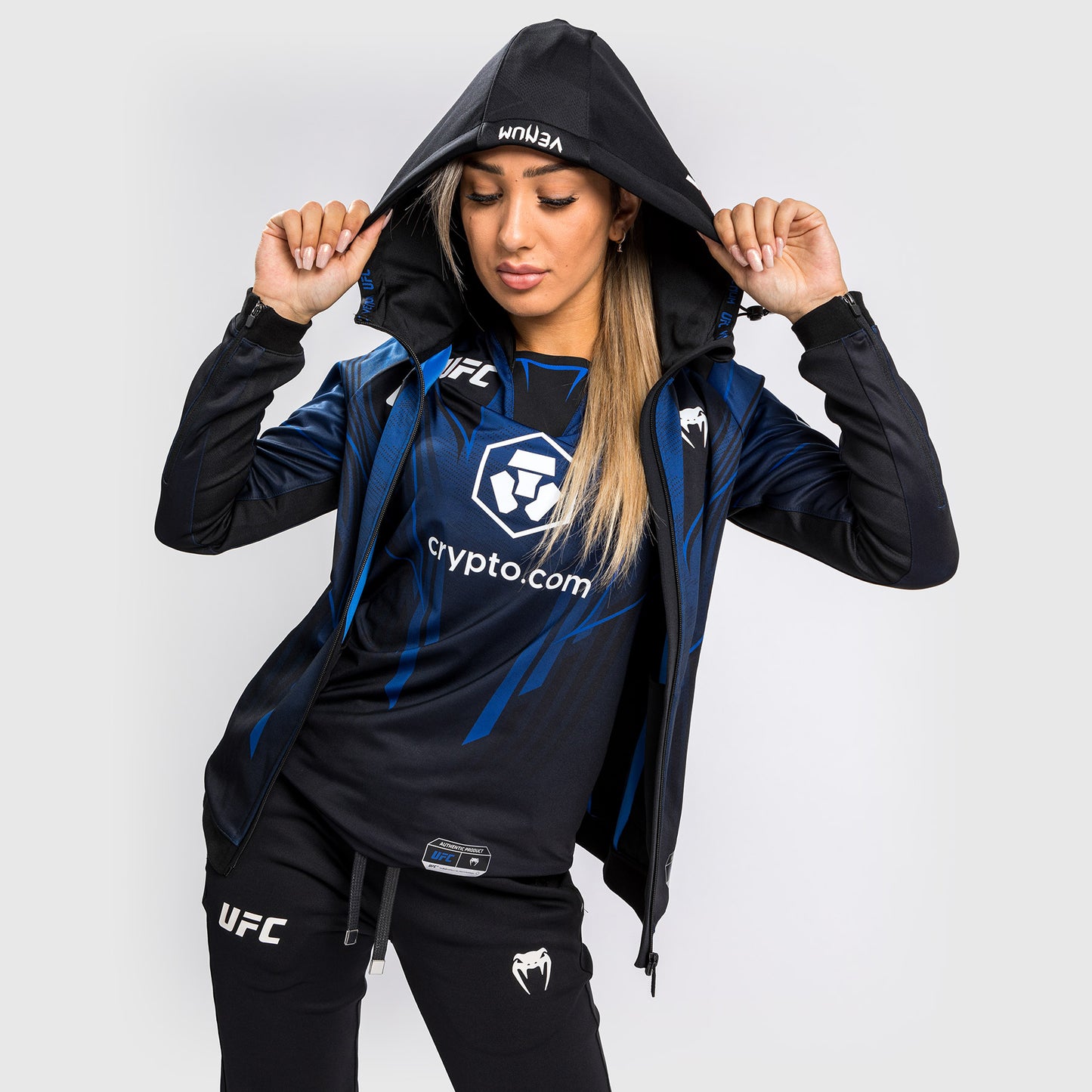 Sudadera con capucha Walkout para mujer UFC Venum Authentic Fight Night 2.0 - Midnight Edition