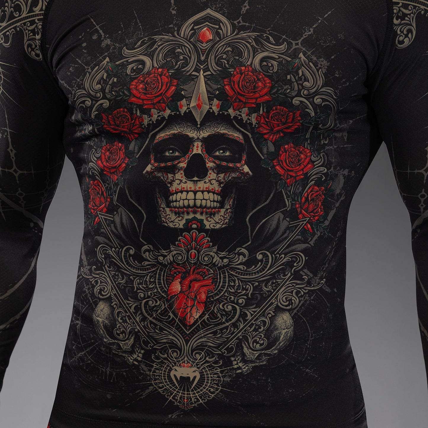 Venum Santa Muerte 5.0 Rashguard de Manga Larga para Hombre - Negro Profundo/Oro