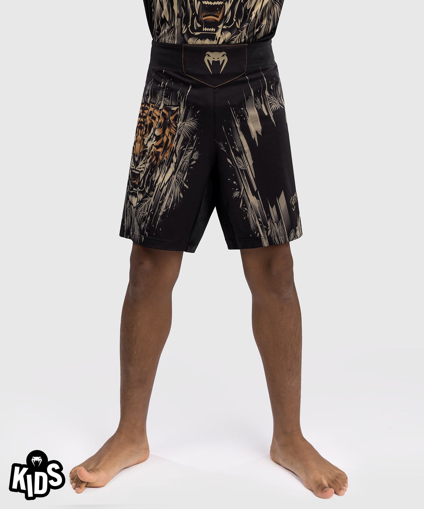 Venum Tiger Pantalones Cortos de Lucha para Niños - Negro/Naranja Neón
