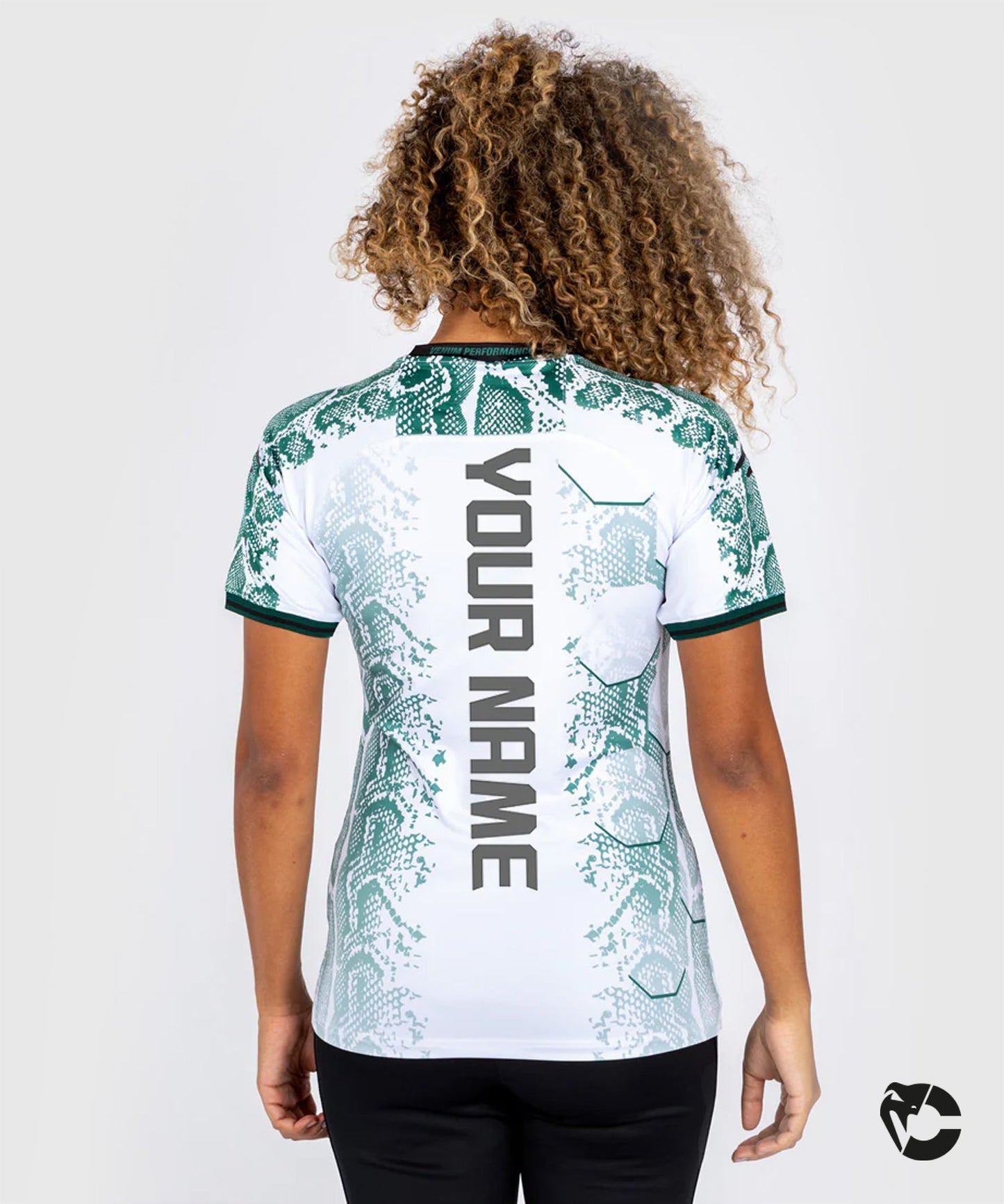 UFC Adrenaline by Venum Personalized Authentic Fight Night Mujer Walkout Jersey - Emerald Edition - Blanco/Verde