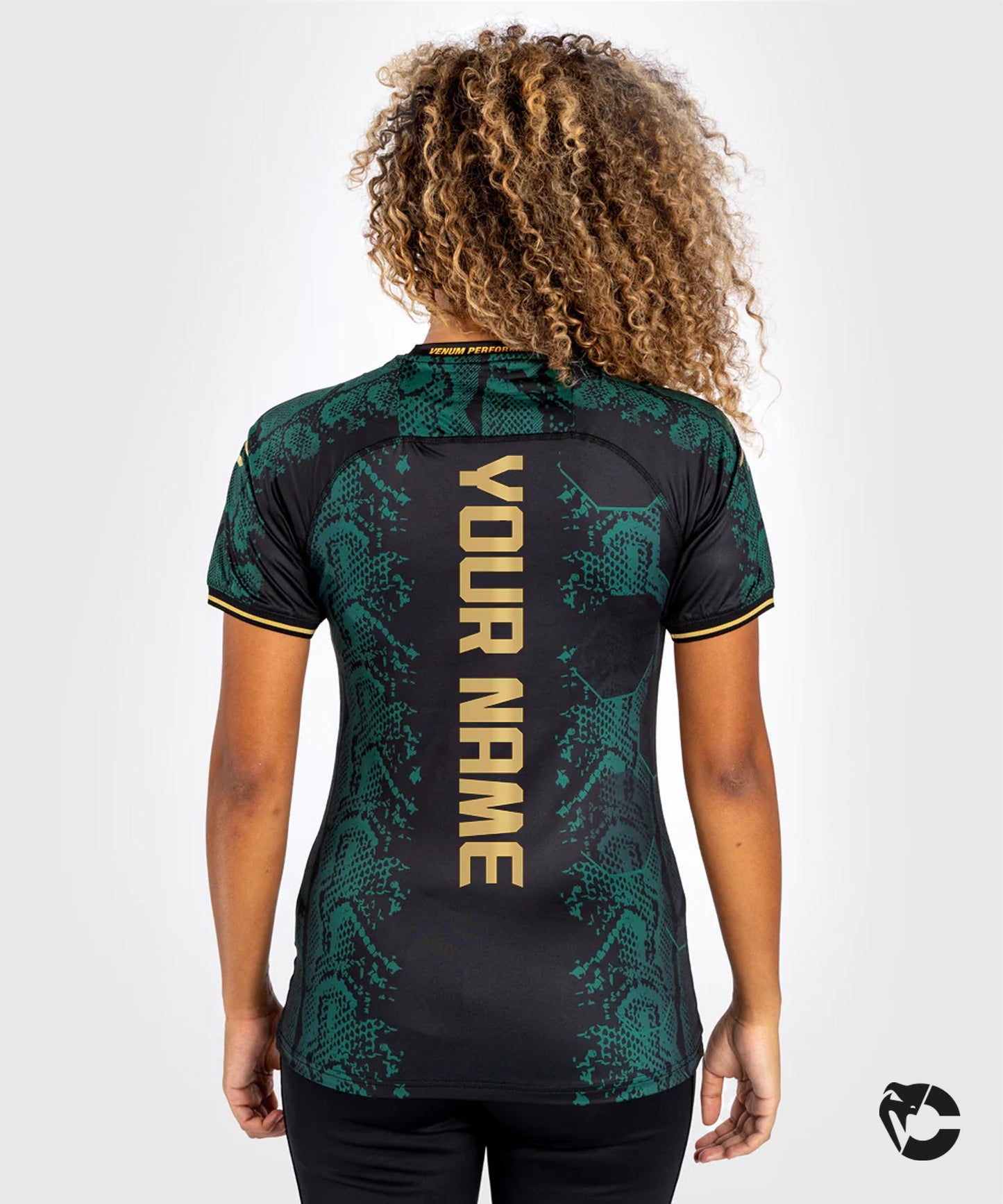 UFC Adrenaline by Venum Personalized Authentic Fight Night Maillot Walkout Mujer - Emerald Edition - Verde/Negro/Oro