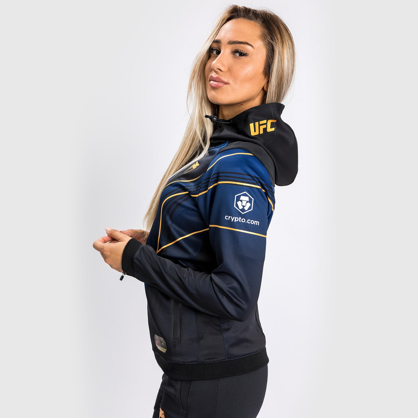 Sudadera con capucha Walkout para mujer UFC Venum Authentic Fight Night 2.0 - Midnight Edition - Champion