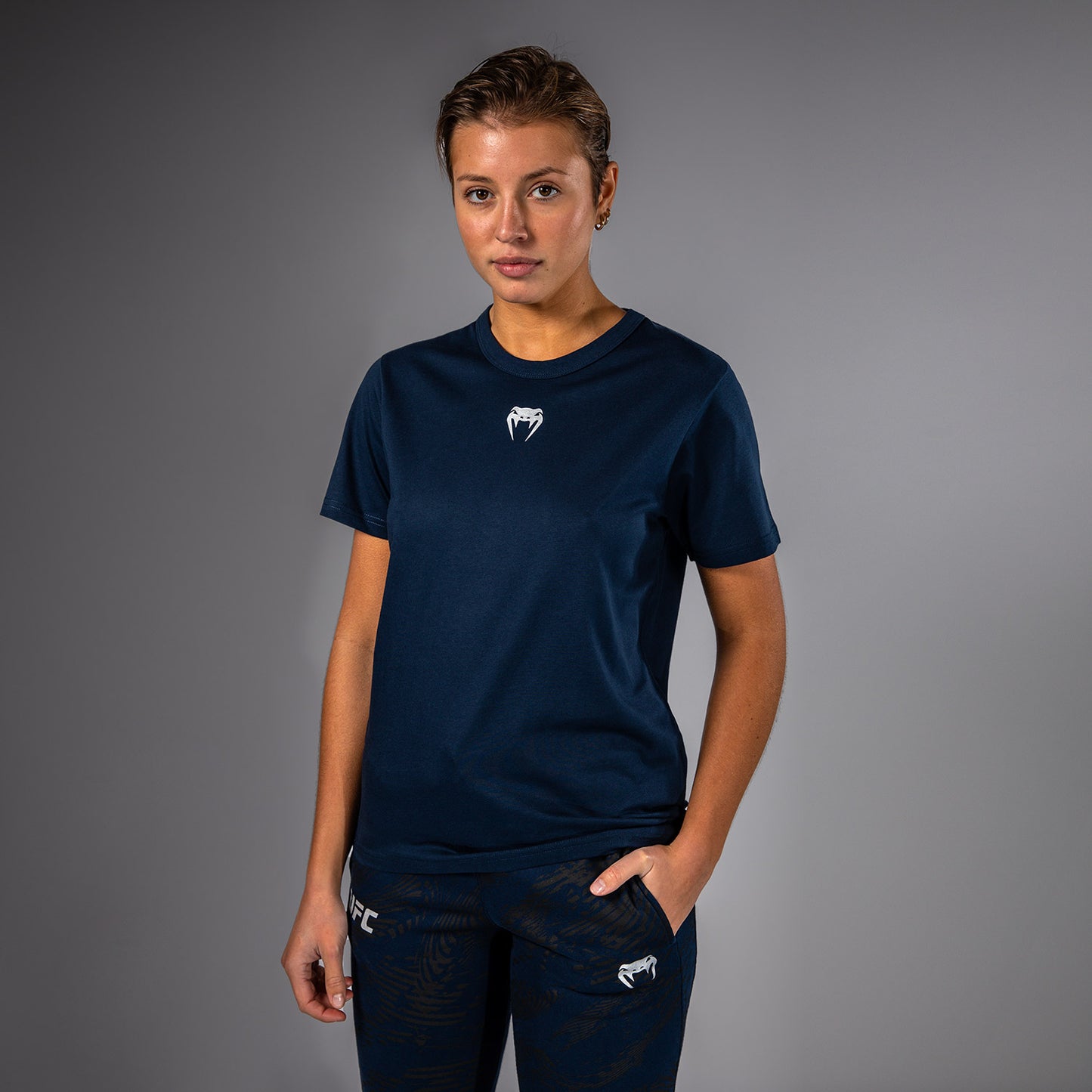 UFC Fusion by Venum Fight Week Camiseta de Manga Corta de Algodón para Mujer - Solid Azul oceánico