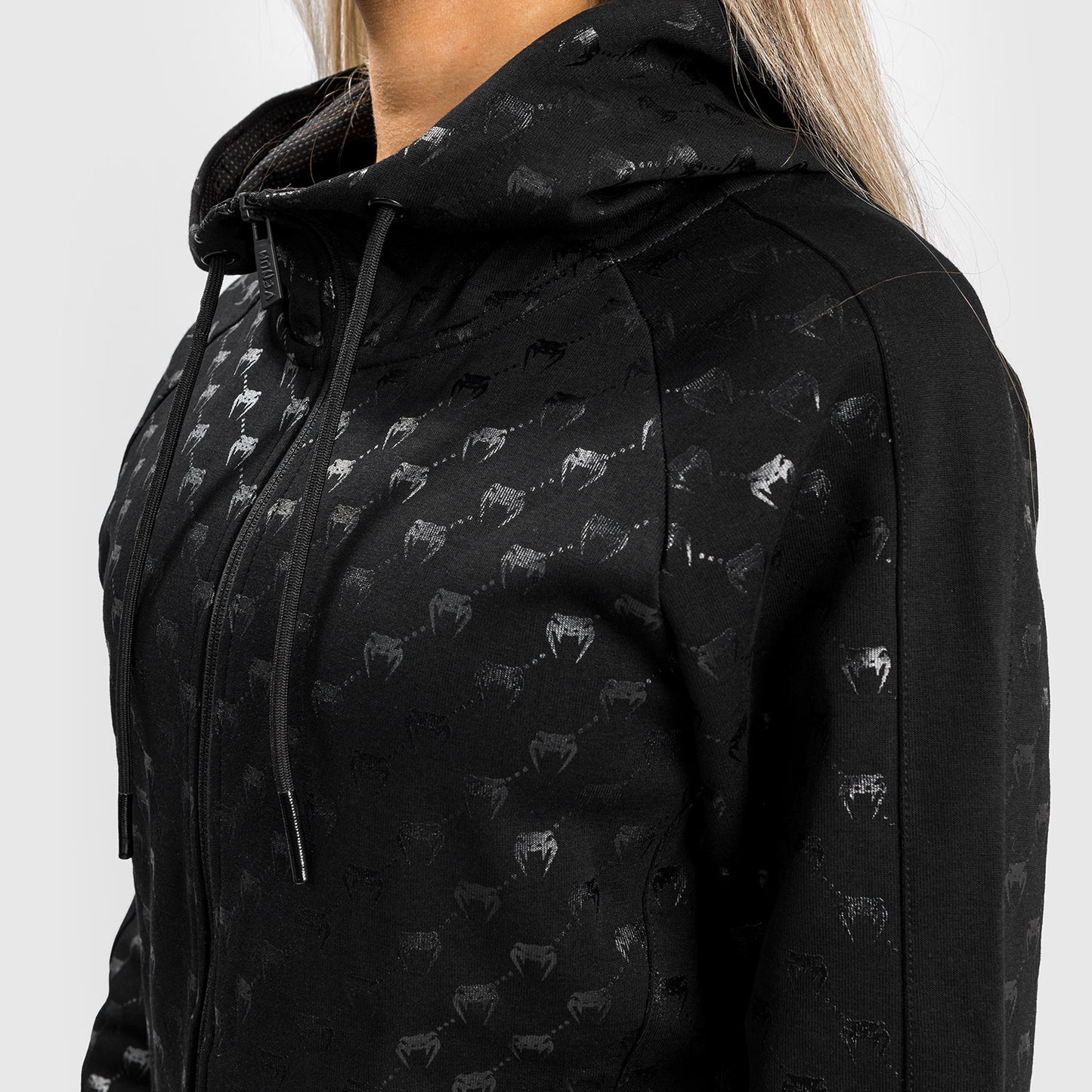 Sudadera con Capucha y Cremallera Monogram Venum para Mujer – Negro/Oro Rosa