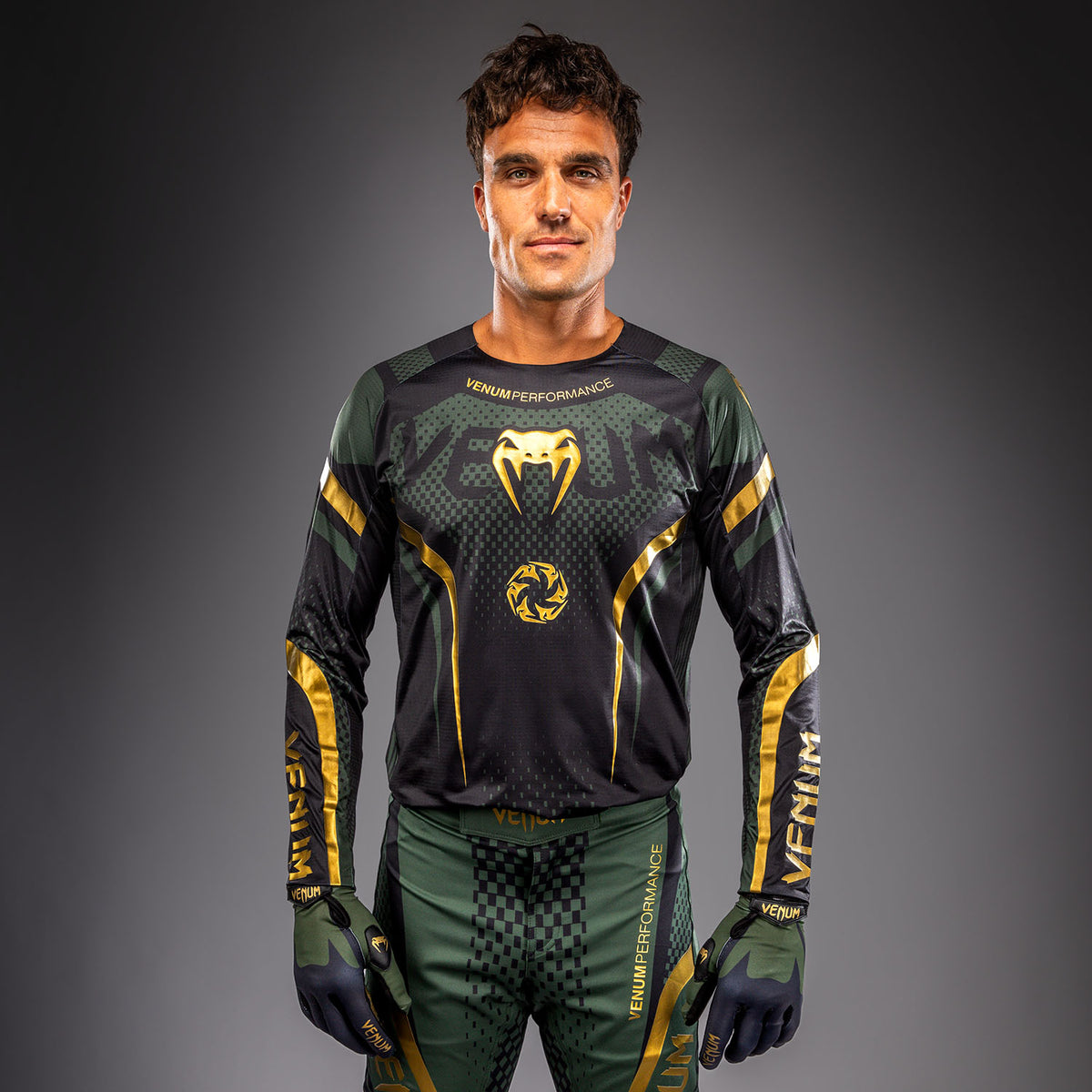 Venum MX Challenger Camiseta de Motorsports - Negro/Verde/Dorado