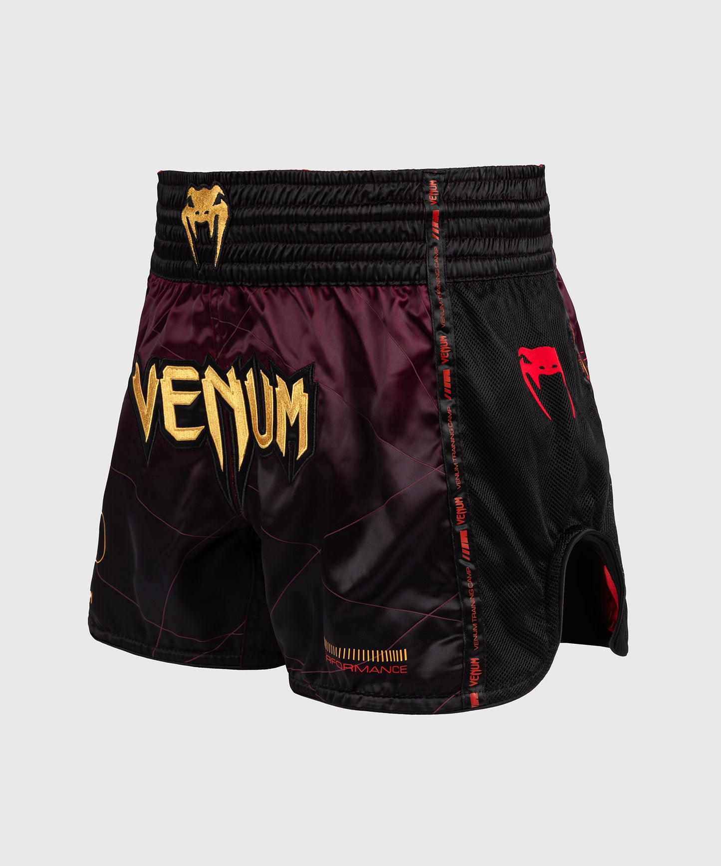 Venum Tactical XT Pantalones Cortos de Muay Thai - Negro/Burdeos/Oro