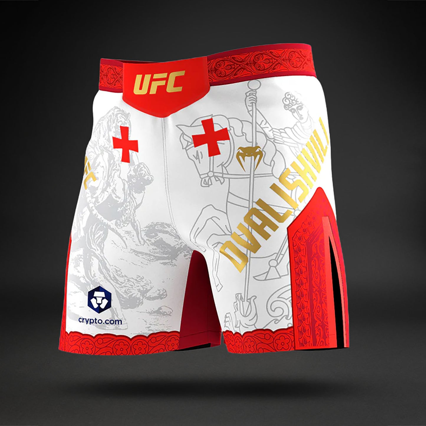 UFC Unrivaled by Venum Merab Dvalishvili Pantalones de Lucha para Hombres - Blanco/Rojo