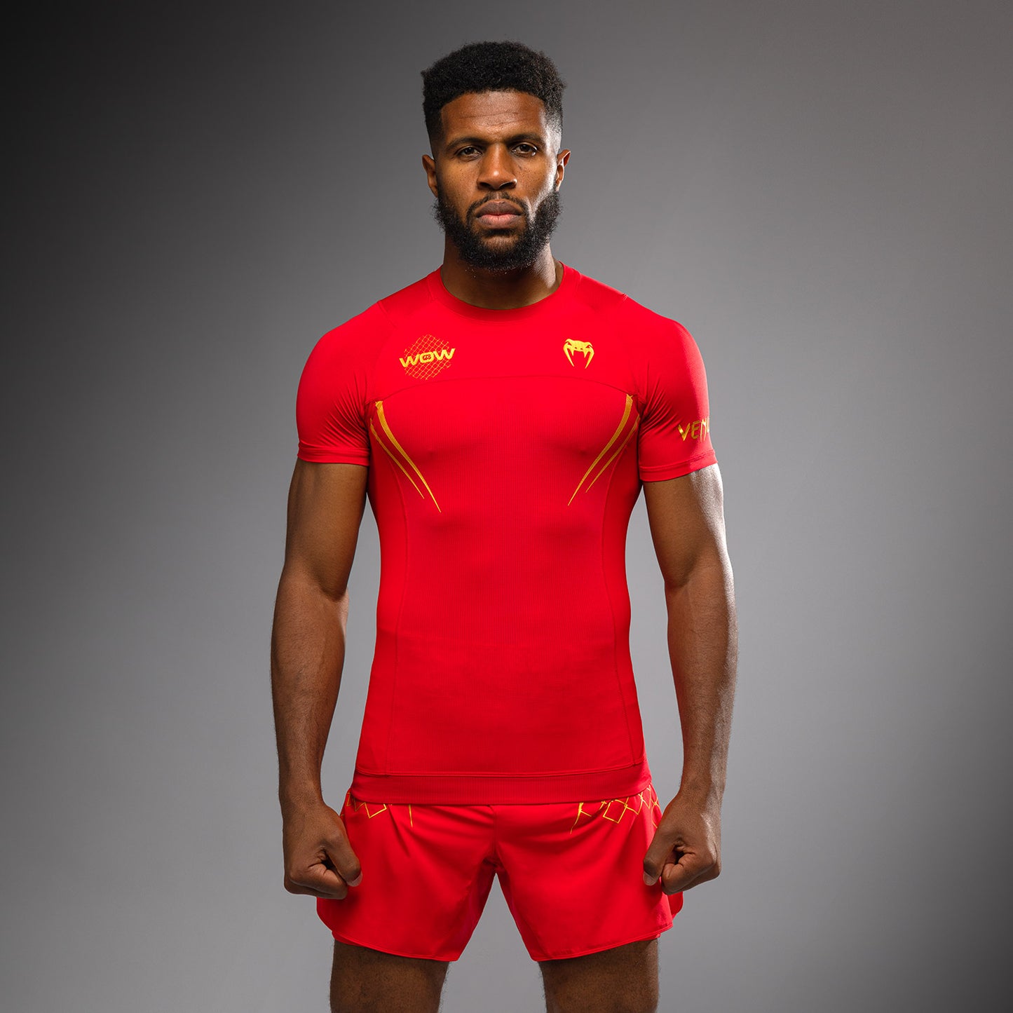 Venum x WOW FC Camiseta de Manga Corta Rashguard - Fury Red/Gold