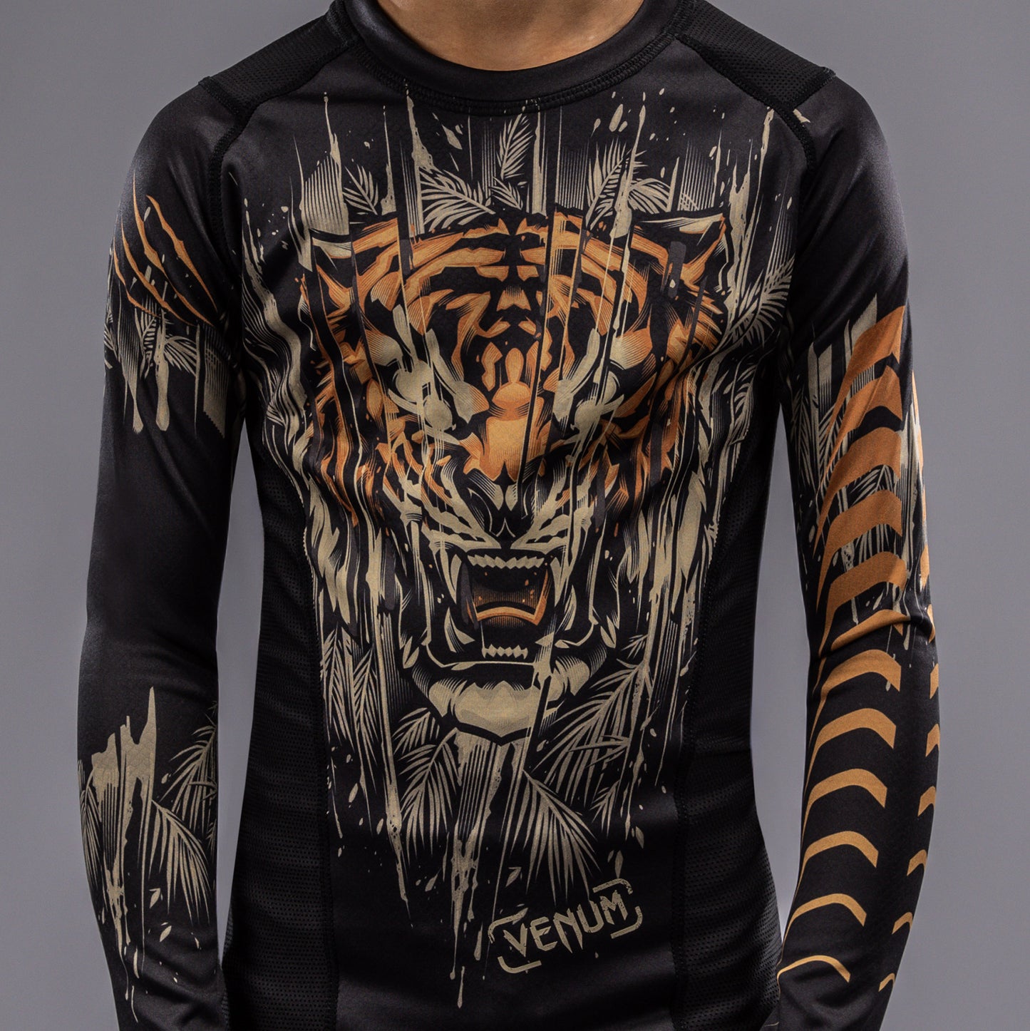 Venum Tiger Rashguard de Manga Larga para Niños - Negro/Naranja Neón
