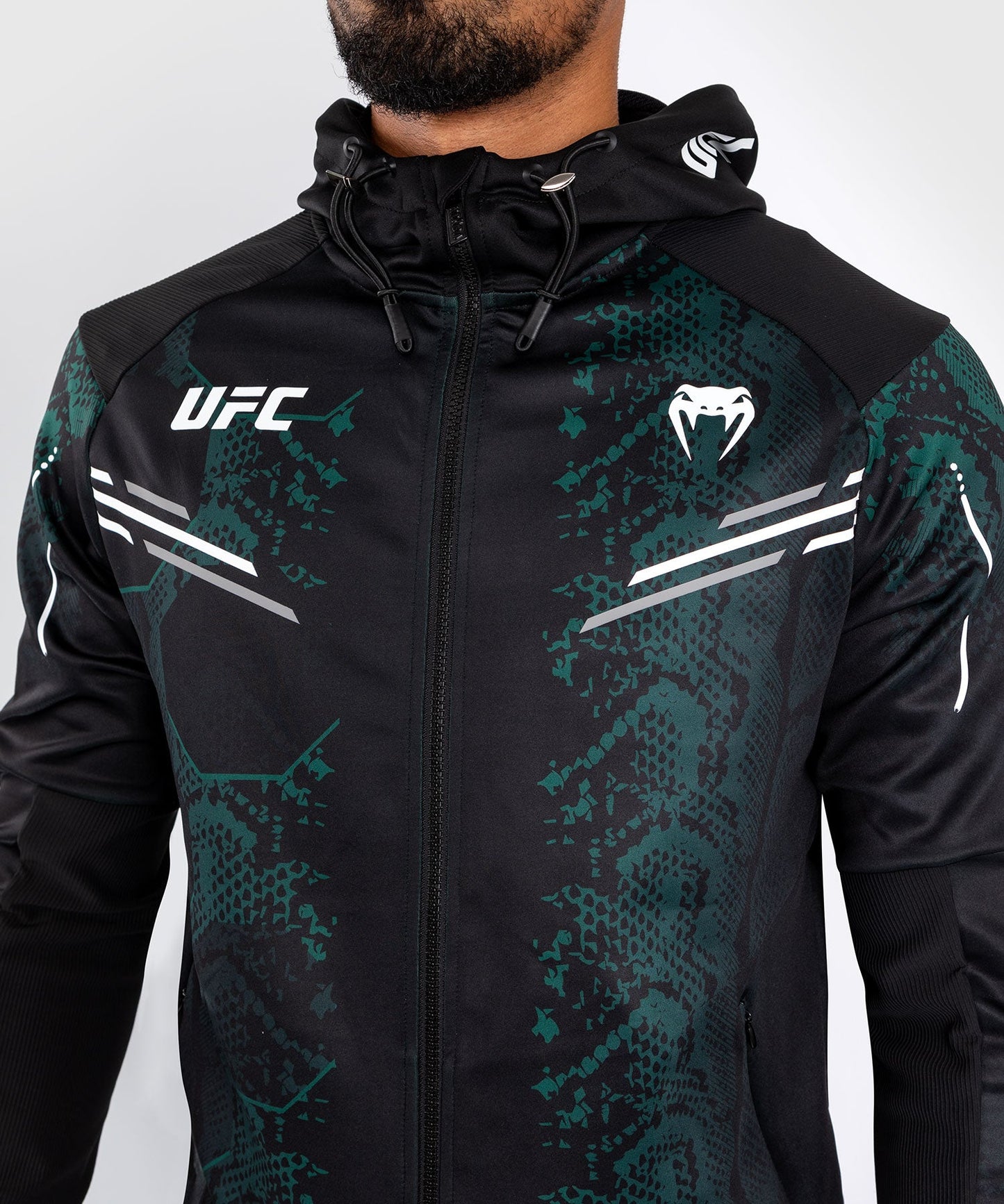 UFC Adrenaline by Venum Personalized Authentic Fight Night Sudadera con capucha Walkout para hombre - Emerald Edition - Verde/Negro