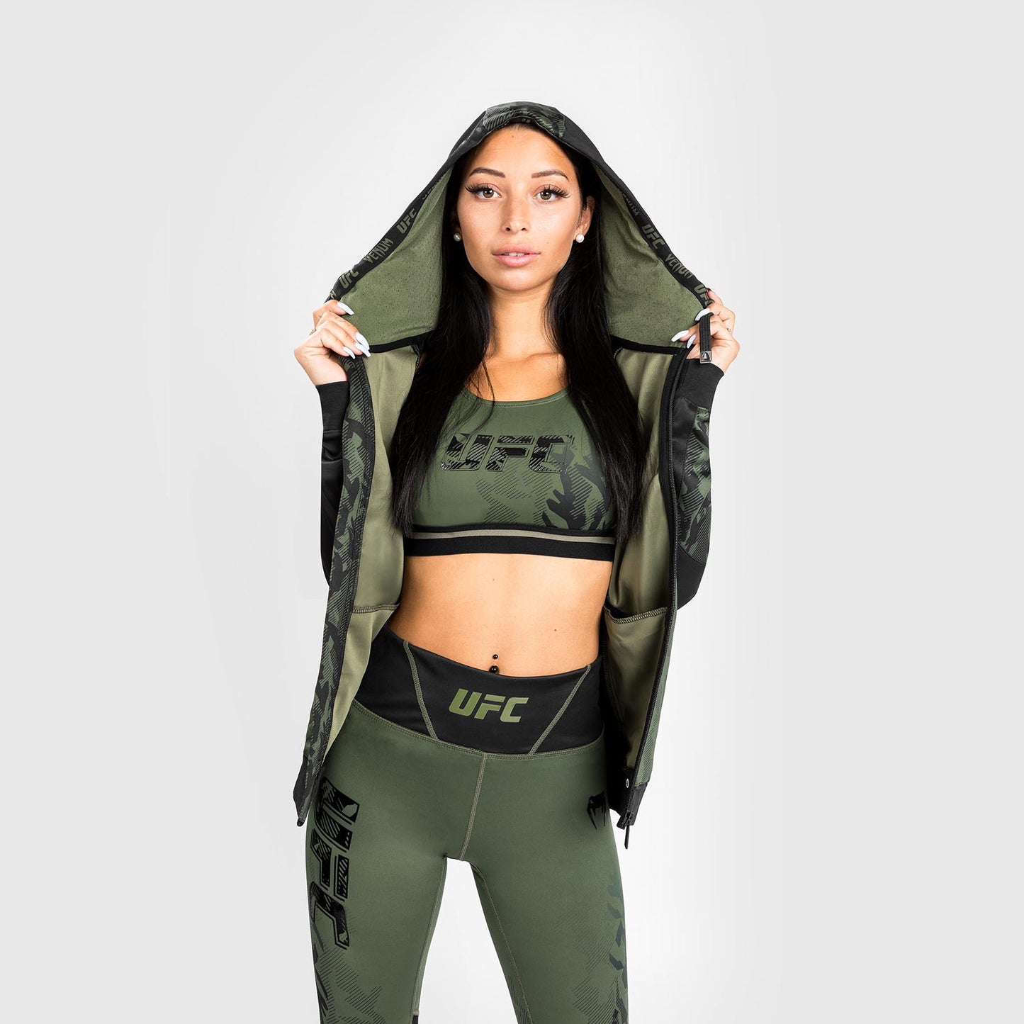 Sudadera Con Cremallera Para Mujer UFC Venum Authentic Fight Week - Caqui