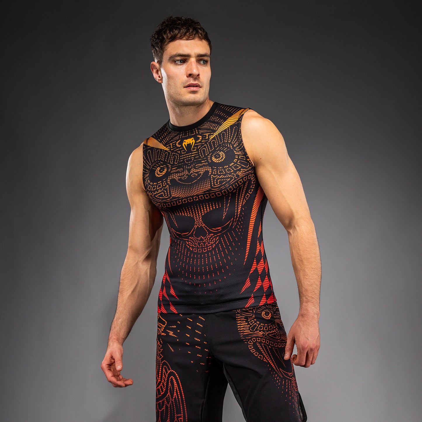 Venum Quetzal Rashguard Sin Mangas - Negro/Rojo Fury/Mandarina