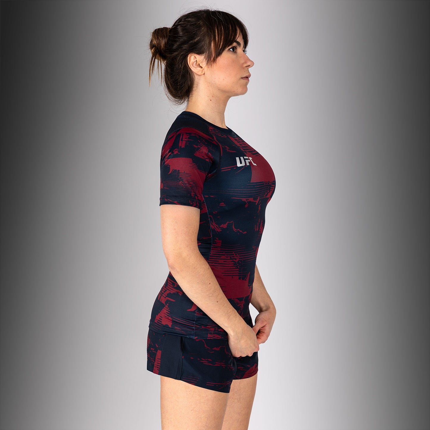 UFC Zenith by Venum Authentic Fight Week Rashguard de manga corta Performance Mujer - Azul marino/Burdeos/Plateado