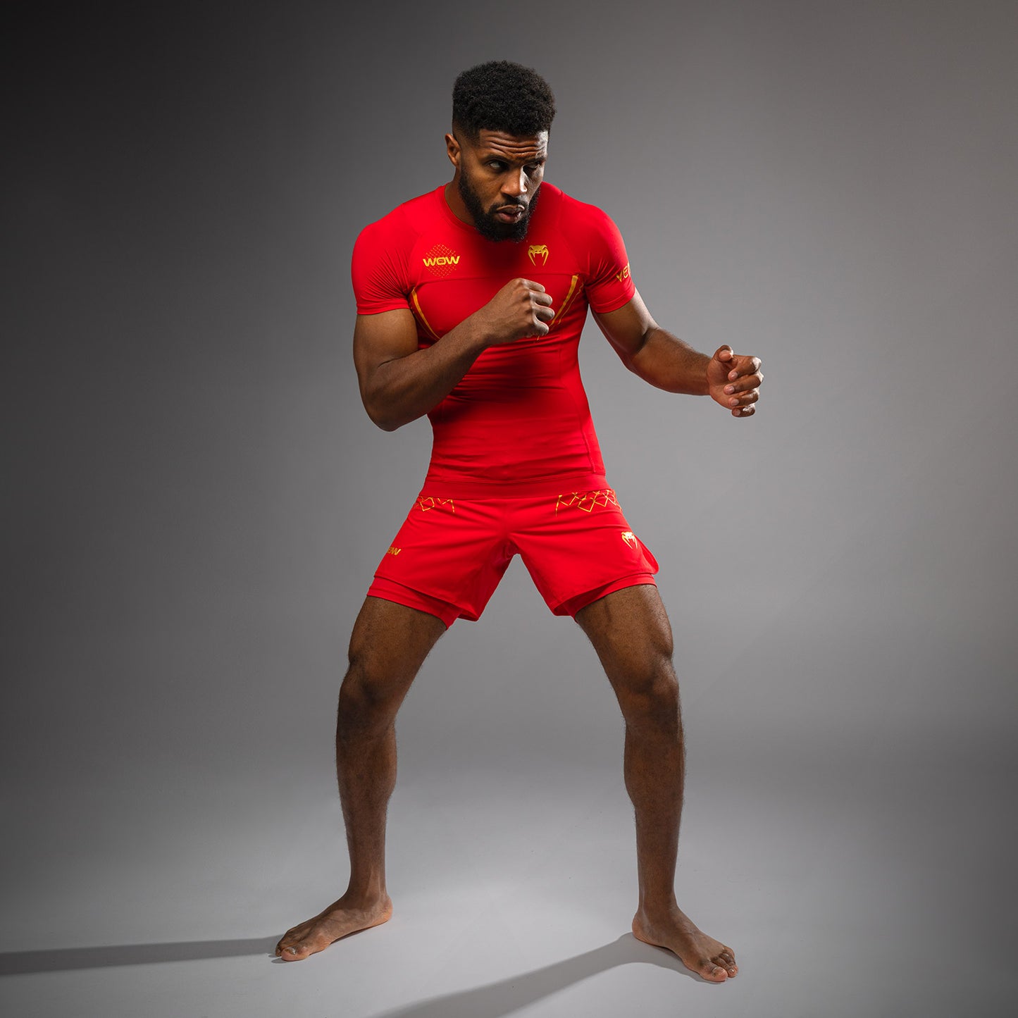 Venum x WOW FC Camiseta de Manga Corta Rashguard - Fury Red/Gold