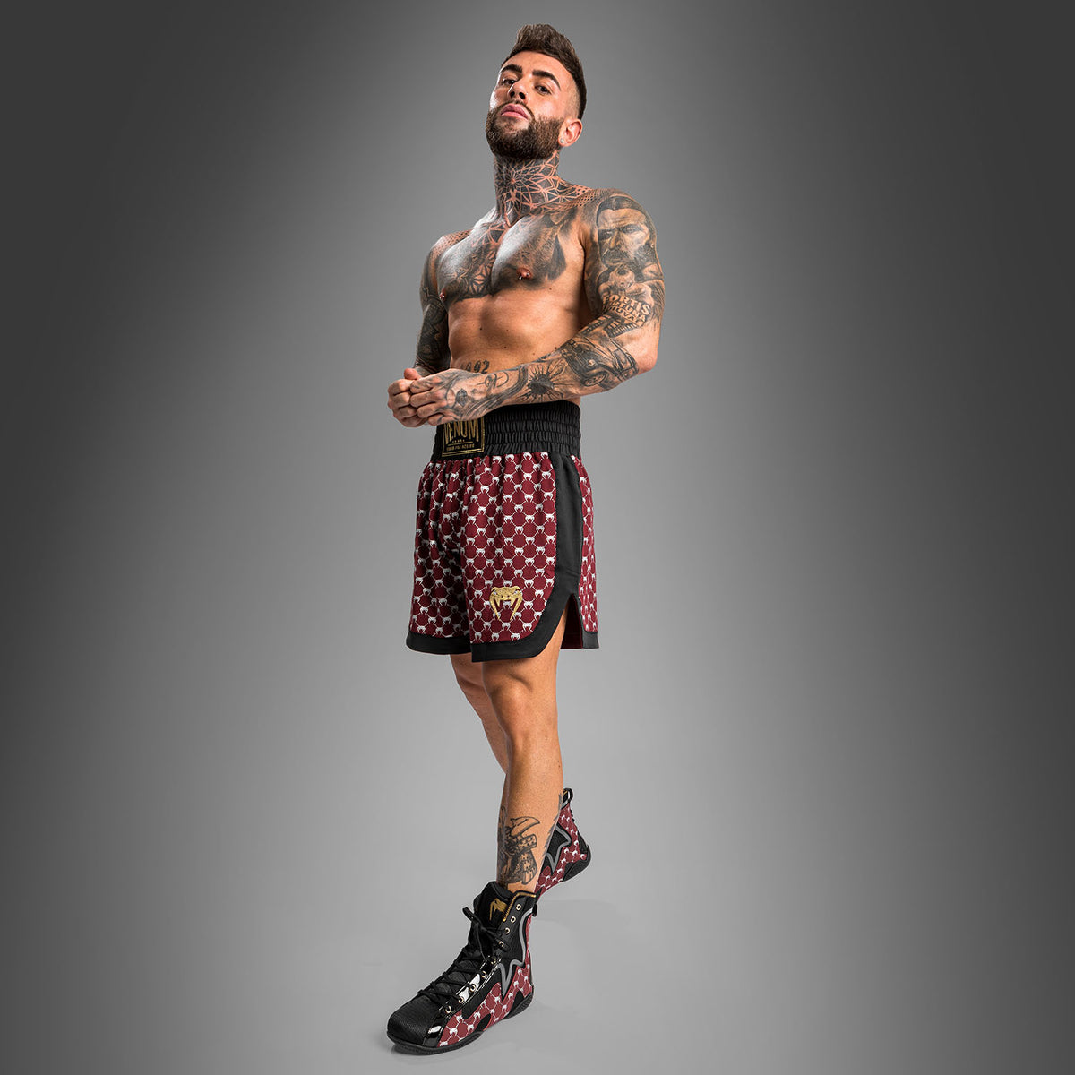 Shorts de Boxeo Venum Monogram - Negro/Borgoña