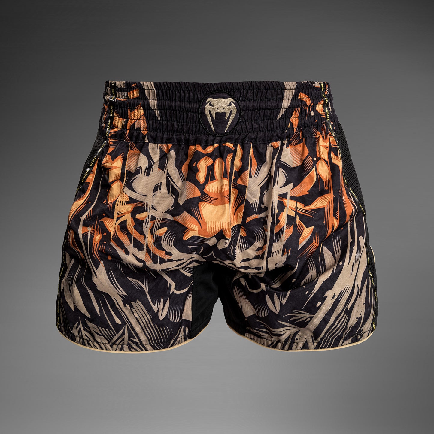 Venum Tiger Pantalones Cortos de Muay Thai - Negro/Naranja Neón