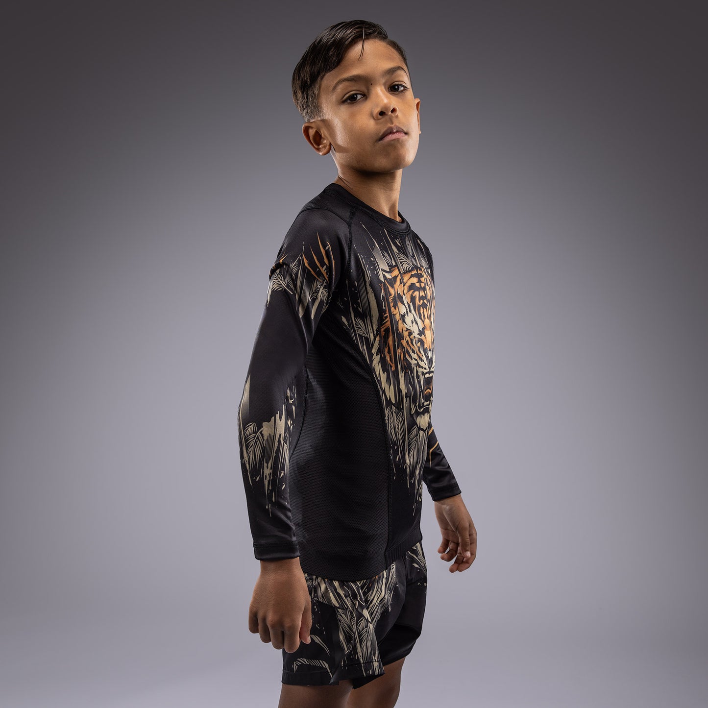 Venum Tiger Rashguard de Manga Larga para Niños - Negro/Naranja Neón