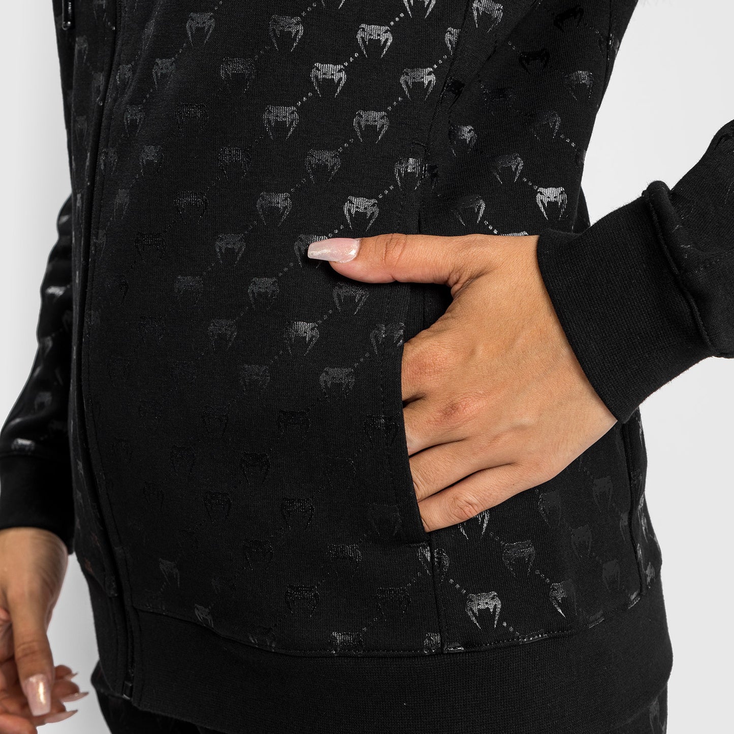 Sudadera con Capucha y Cremallera Monogram Venum para Mujer – Negro/Oro Rosa