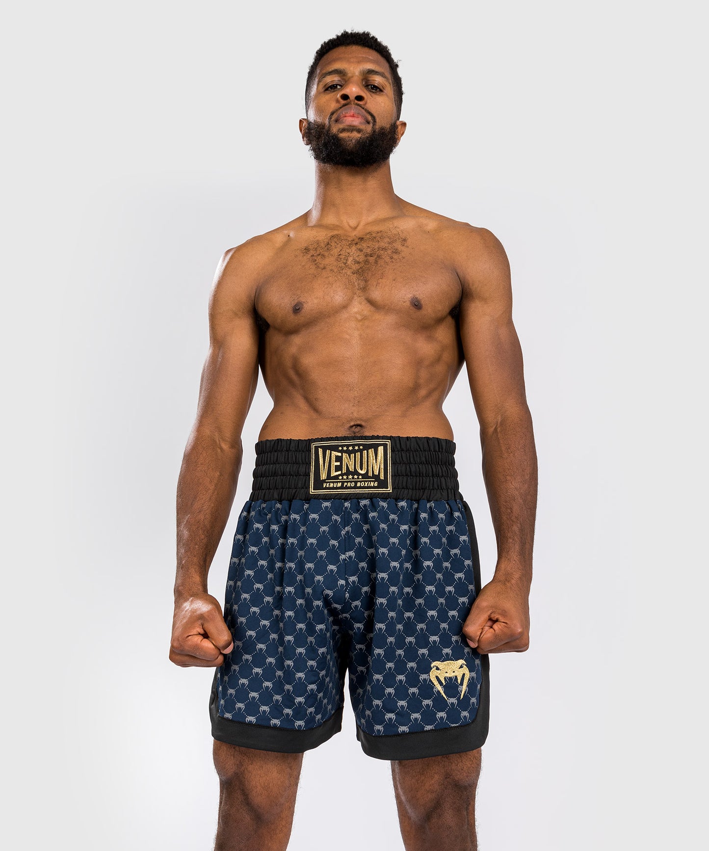 Shorts de Boxeo Venum Monogram - Negro/Azul Marino