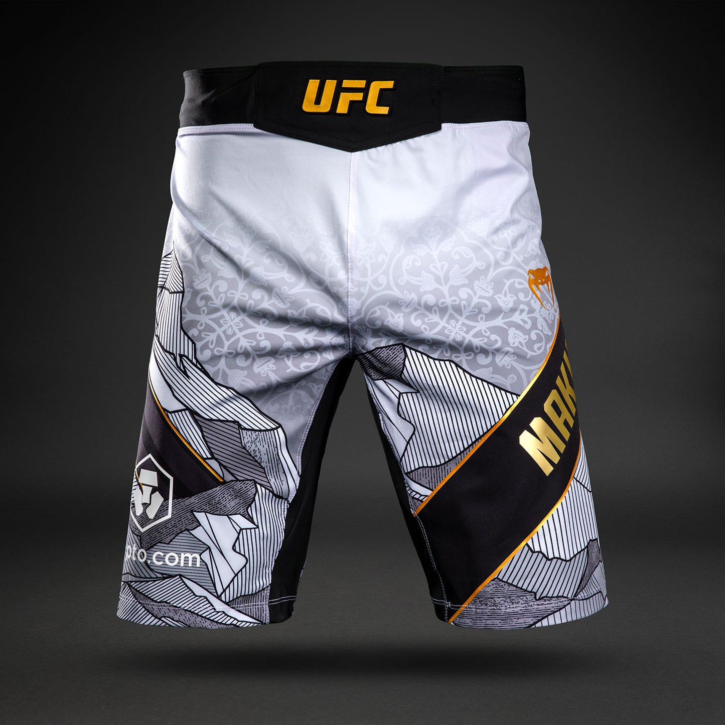 UFC Unrivaled by Venum Islam Makhachev Pantalones de Lucha para Hombres - Blanco/Negro