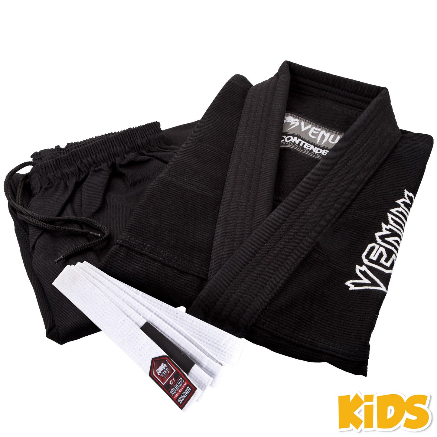Venum Contender Kids Kimono BJJ (Cinturón blanco incluido)  - Negro