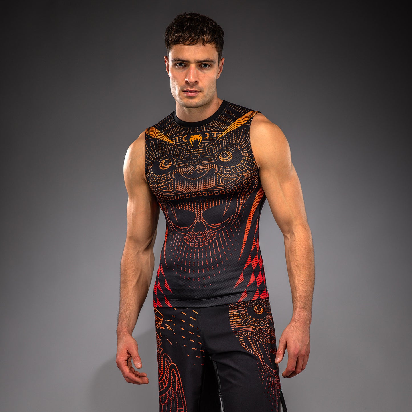 Venum Quetzal Rashguard Sin Mangas - Negro/Rojo Fury/Mandarina