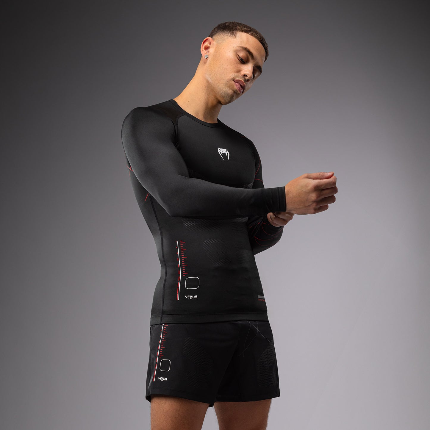 Venum Tactical XT Lycra de manga larga para hombre - Negro/Rojo fuego