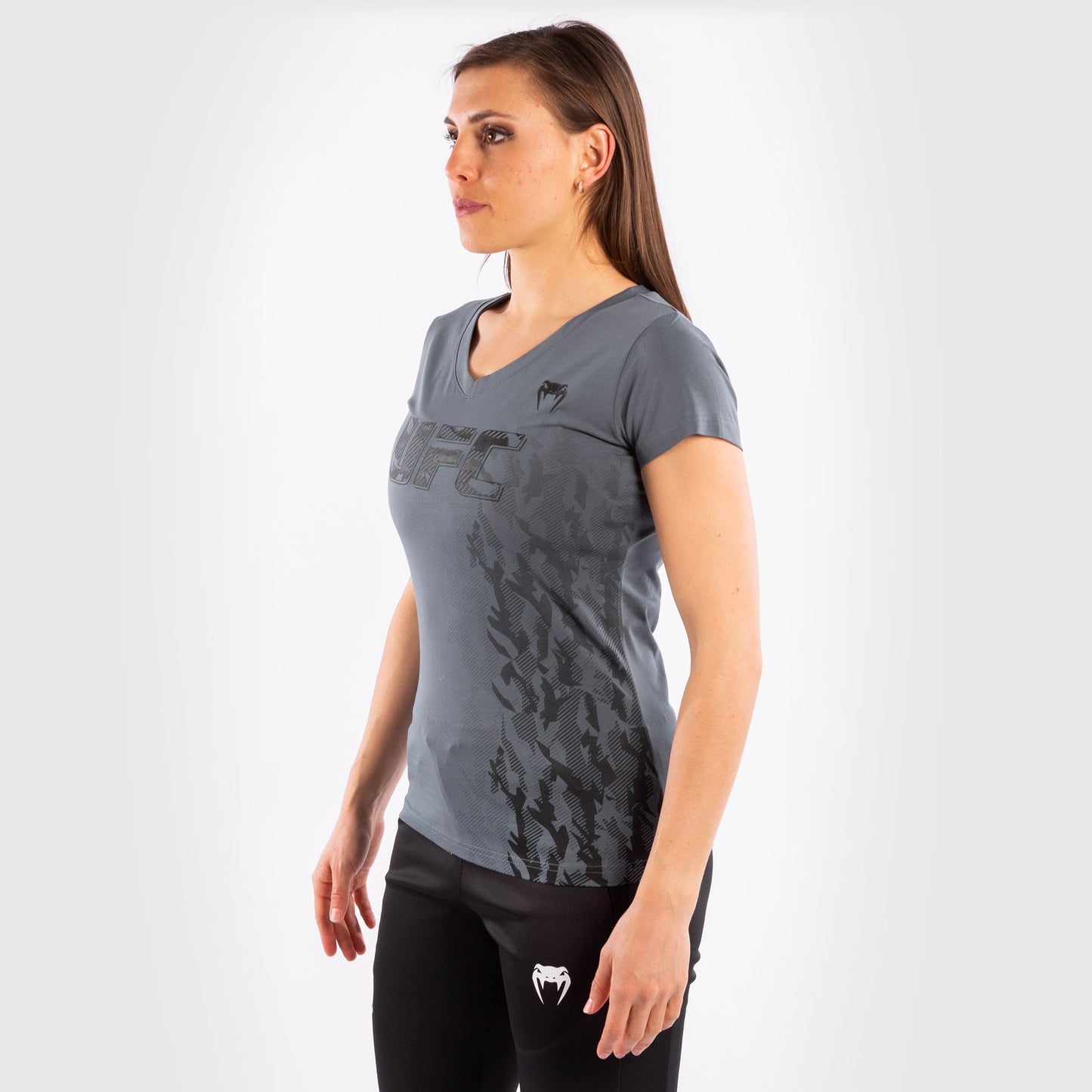 Camiseta De Algodón Manga Corta Para Mujer UFC Venum Authentic Fight Week - Gris
