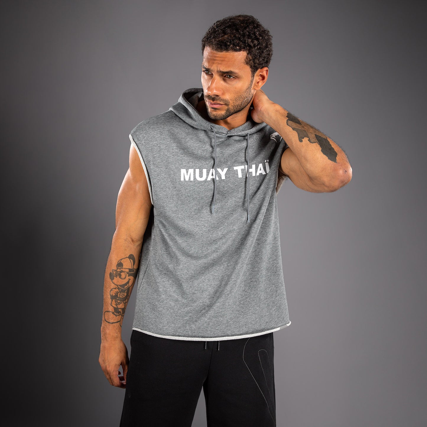 Venum Muay Thai VT Sudadera con Capucha Sin Mangas – Gris Jaspeado