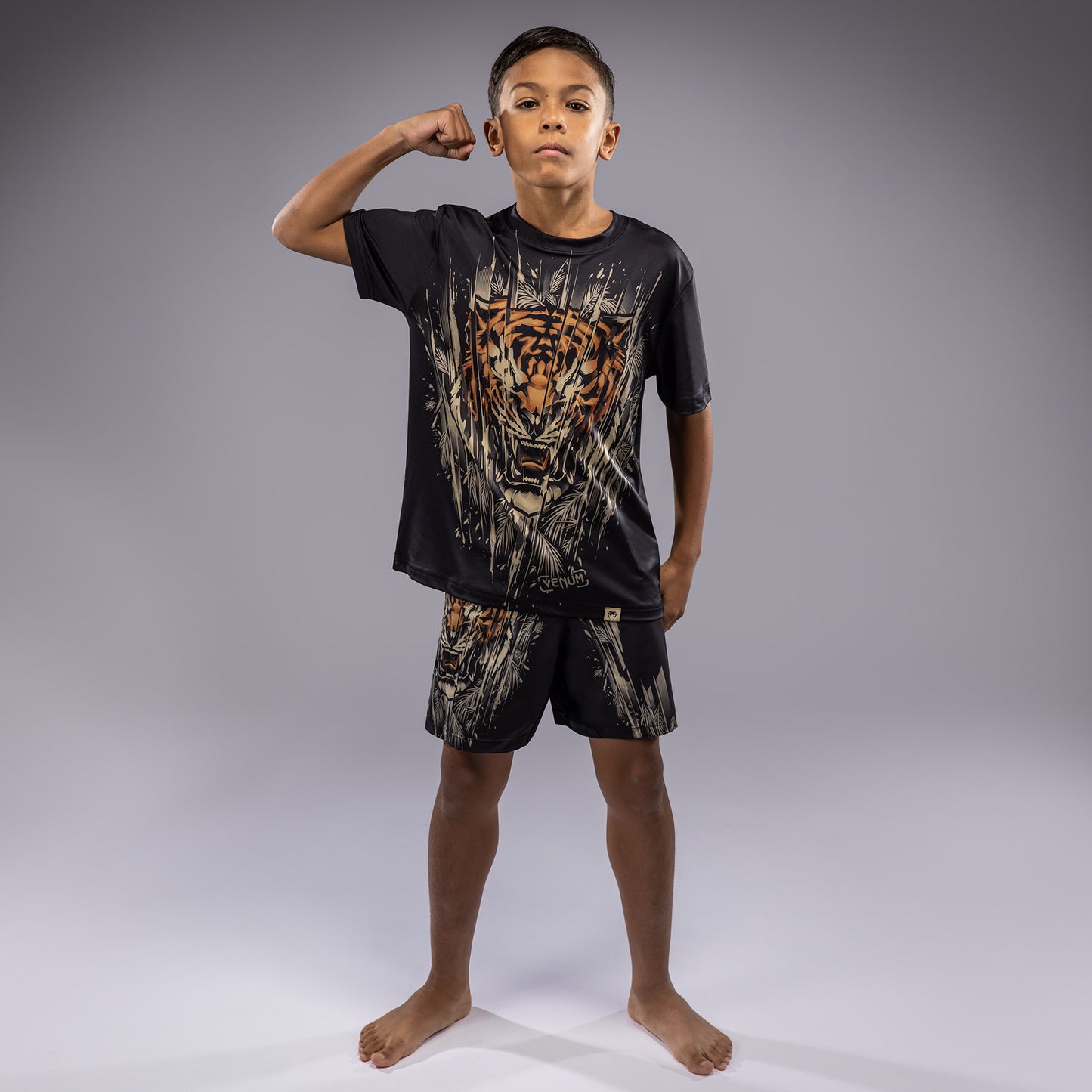 Venum Tiger Camiseta Dry Tech para Niños - Negra/Naranja Neón