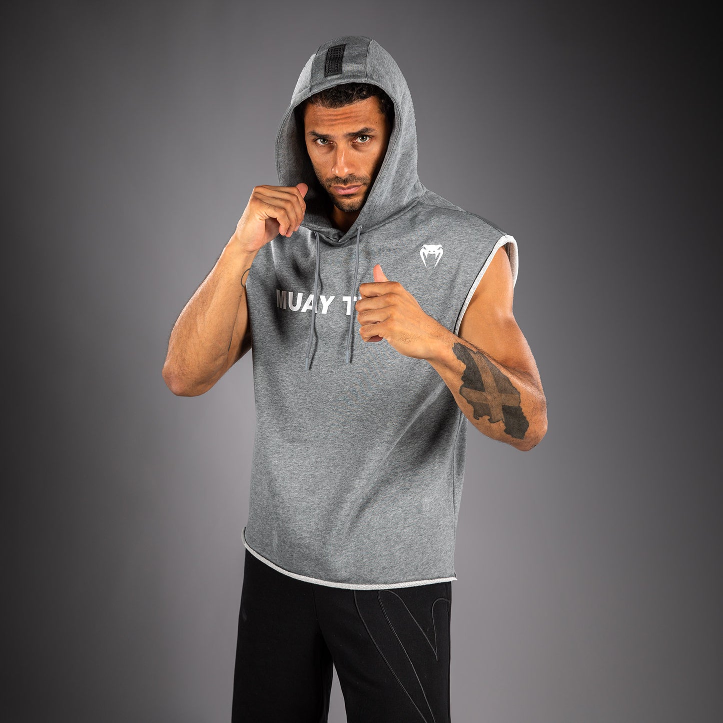 Venum Muay Thai VT Sudadera con Capucha Sin Mangas – Gris Jaspeado