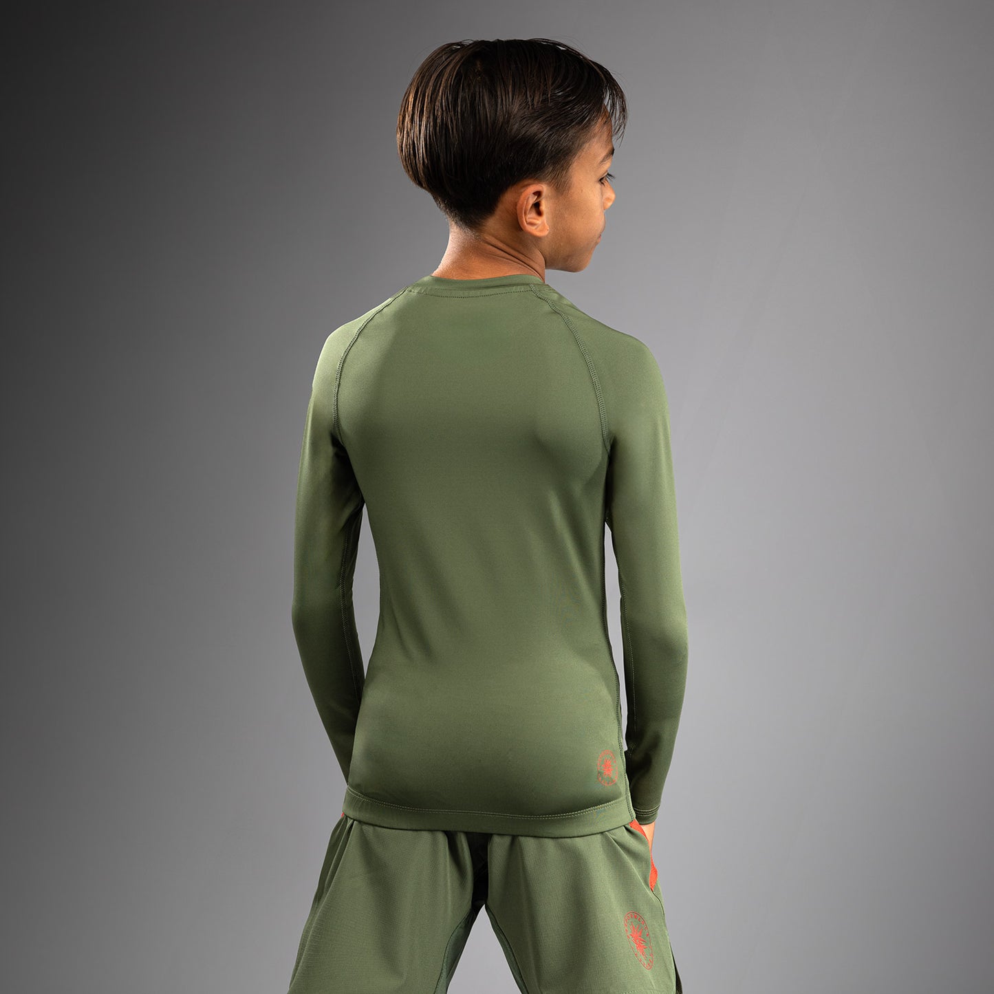 Venum Contender Rashguards Manga Larga para Niños - Verde Ejército/Naranja