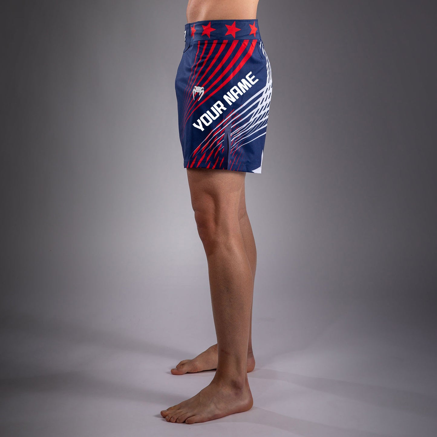 Official UFC Freedom 250 by Venum Personalizado Authentic Fight Night Fight Shorts de ajuste corto para hombre - Azul